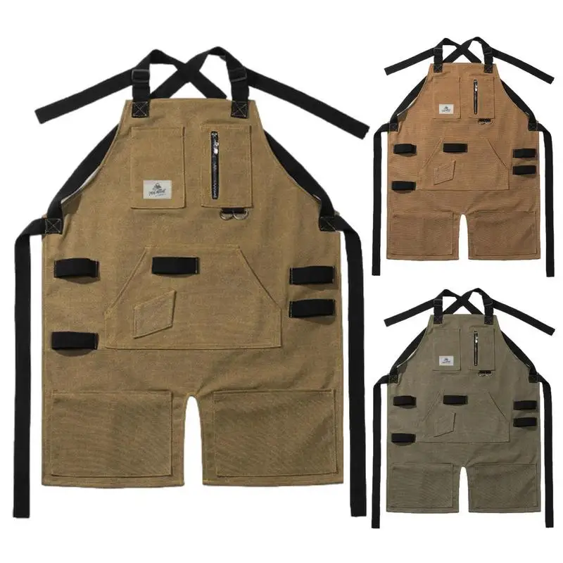 

Cooking Aprons For Men Universal Bib Barista Bartender Pockets Apron Gardener Kitchen Aprons Waxed Work Bib For Kitchen Lawn