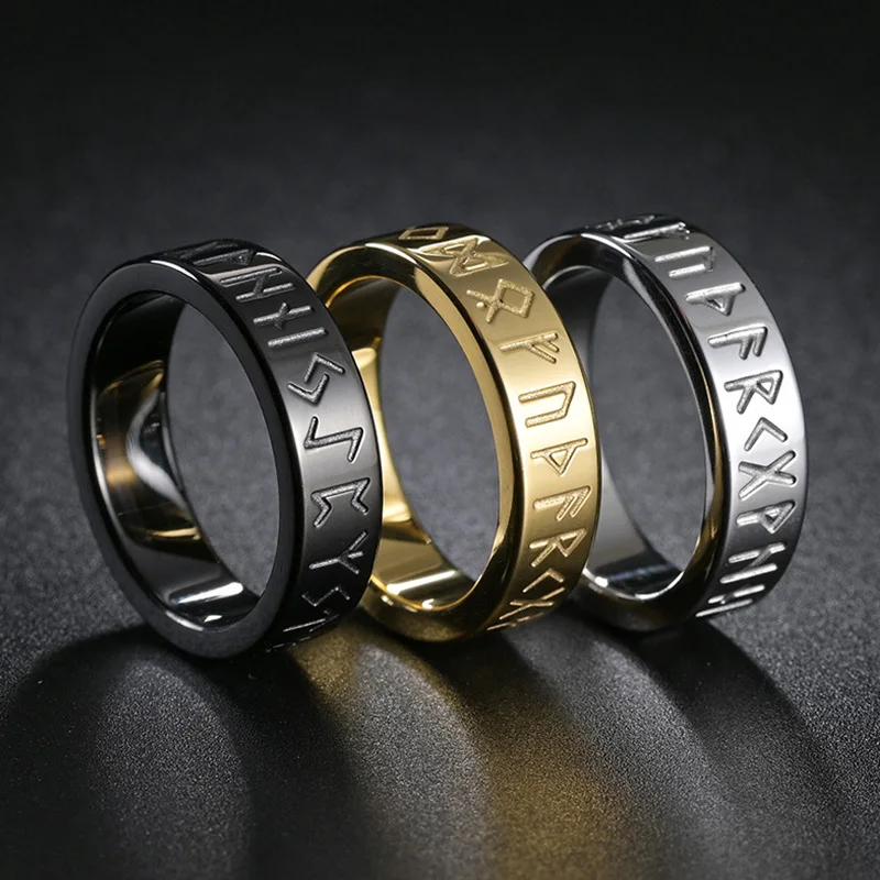 

New Vintage Letter Rune Rings Men Women Simple Nordic Odin Ring Stainless Steel Amulet Fashion Charm Jewelry Accessoires Gifts