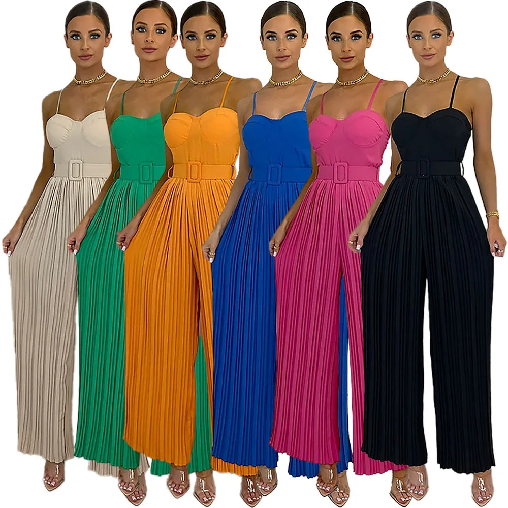Echoine Woman Spaghetti Strap Pleated Wide Pants Jumpsuit High Street Wear 2023 Summer Combinaison Femme One Piece Overalls 
Echoine Woman Spaghetti Strap Pleated Wide Pants Jumpsuit High Street Wear 2023 Summer Combinaison Femme One Piece Overalls
