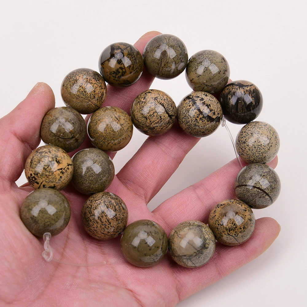 

APDGG Huge 22MM Natural Mix Color Grass Flower Jasper Smooth Round Gems Stone Loose Beads 15.5'' Strands Jewelry Making DIY