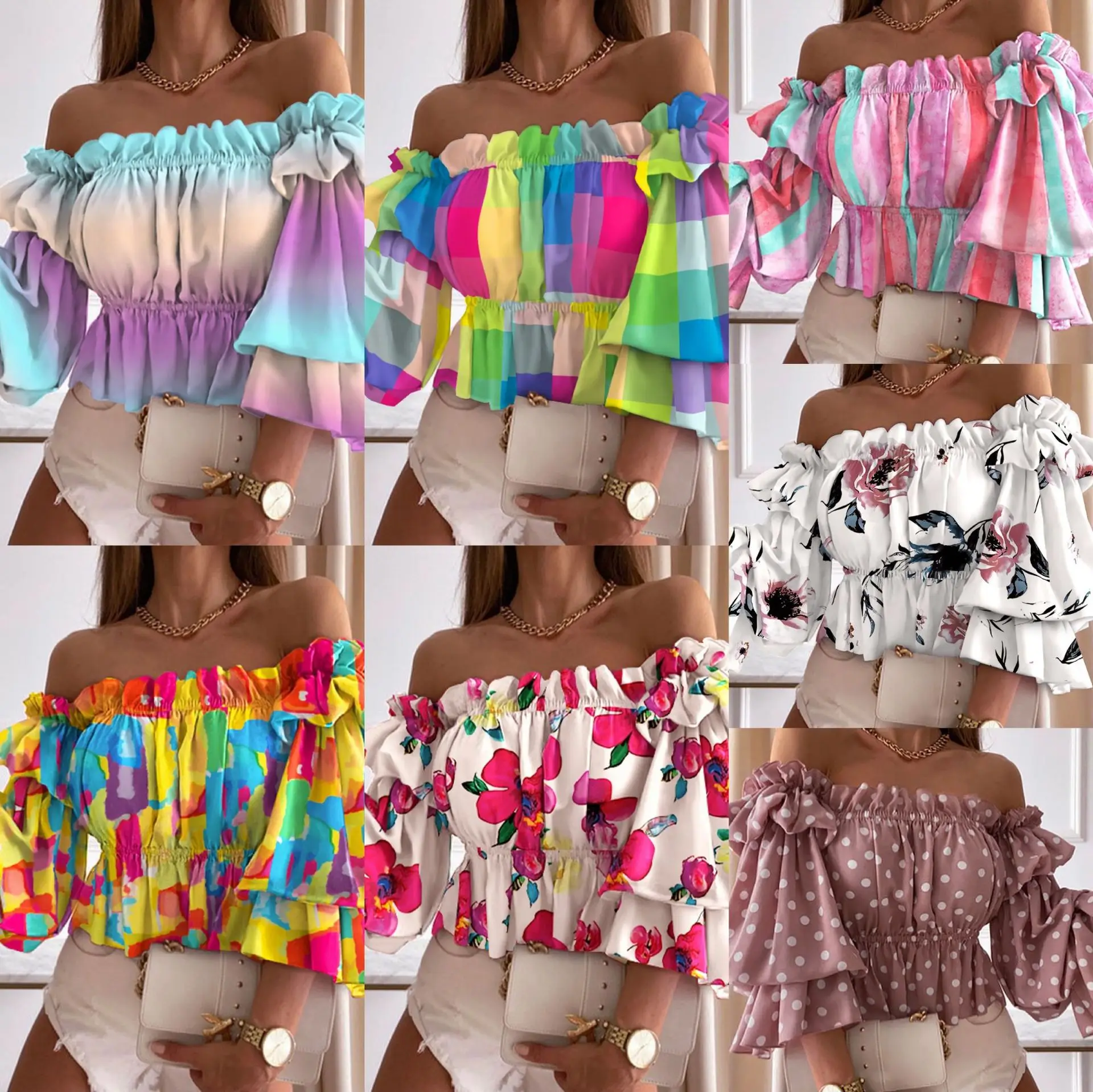 Off Shoulder Multi-layer Top Colorful Pleated Ladies Flare Sleeve Shirt for Dating Top Shirt
Off Shoulder Multi-layer Top Colorful Pleated Ladies Flare Sleeve Shirt for Dating Top Shirt