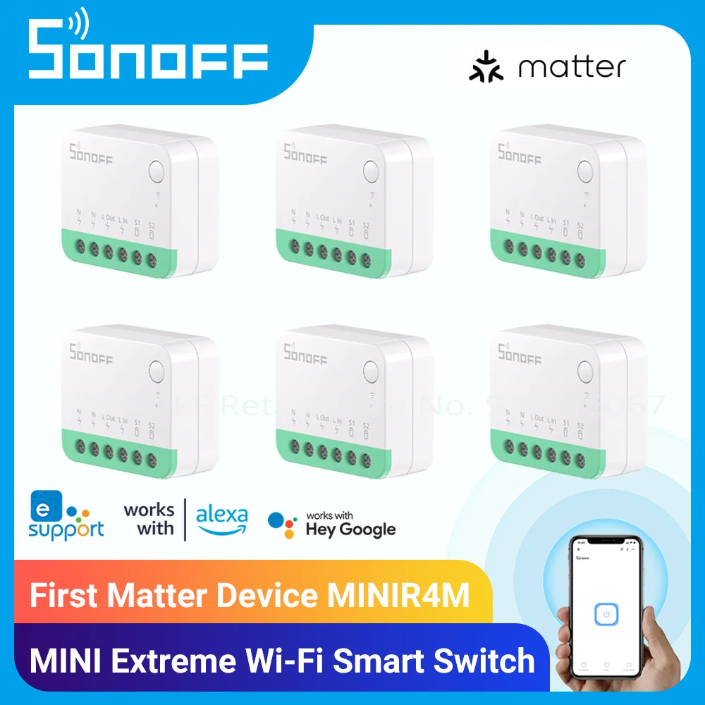 

SONOFF 2-20PCS MINIR4M MINI WiFi Smart Switch Matter Compatible Upgraded ESP32 Chip for Samrt Home Work with Alexa Google Home
