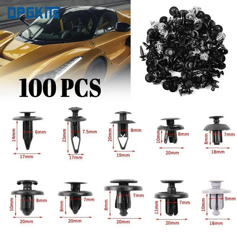 

100PCS Mixed Trunk Screw Rivets Set 10 kinds Black Car Bumper Fender Fits Auto Plastic Fastener Clips High Quality Sets