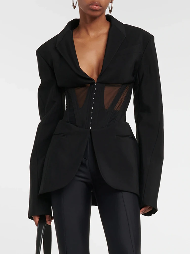 Mesh Spliced Blazer For Women Metal Single Breasted Notch Collar Full Sleeve Fashion Chic Suit Jacket Summer 2024 New Tide XX426
Mesh Spliced Blazer For Women Metal Single Breasted Notch Collar Full Sleeve Fashion Chic Suit Jacket Summer 2024 New Tide XX426