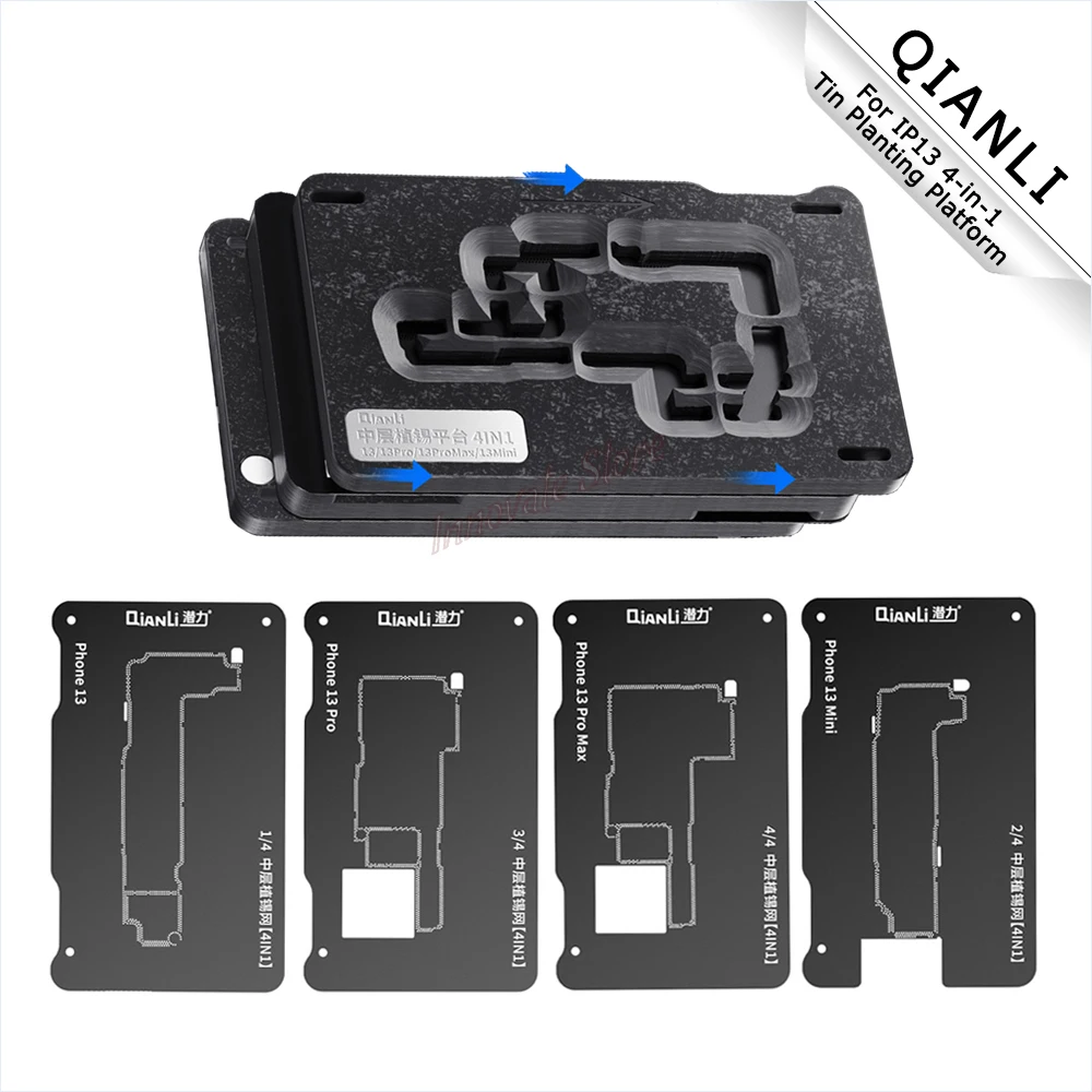 Tin Planting Platform QIANLI 4-in-1 Double-sided For IP 13 Pro Max Mini Motherboard Precise Positioning Plant Ball Repair Tool
Tin Planting Platform QIANLI 4-in-1 Double-sided For IP 13 Pro Max Mini Motherboard Precise Positioning Plant Ball Repair Tool