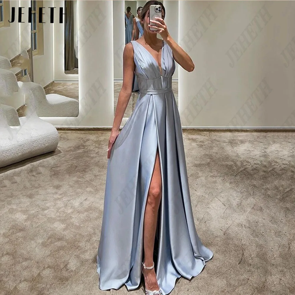 JEHETH Modern Sleeveless Evening Dresses For Woman Double V-Neck Satin Prom Gowns Side Split A-Line فساتين للحفلات الراقصة
JEHETH Modern Sleeveless Evening Dresses For Woman Double V-Neck Satin Prom Gowns Side Split A-Line فساتين للحفلات الراقصة