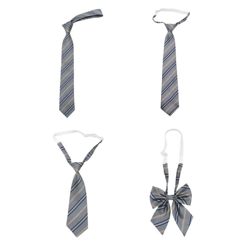 

Gray Striped Neck Tie Bowknot Korean Japanese JK Bowtie Neckwear School Student Uniform Pre-Tied Adjustable Necktie