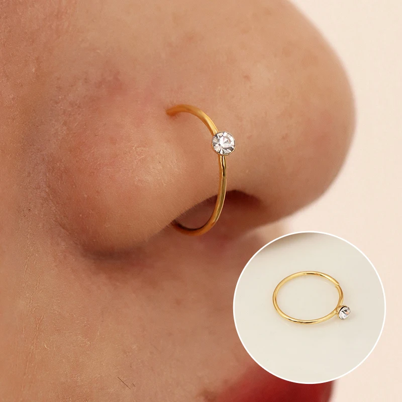 Фото Медное кольцо для имитации пирсинга носа 1 шт. клипса с кристаллом циркония на