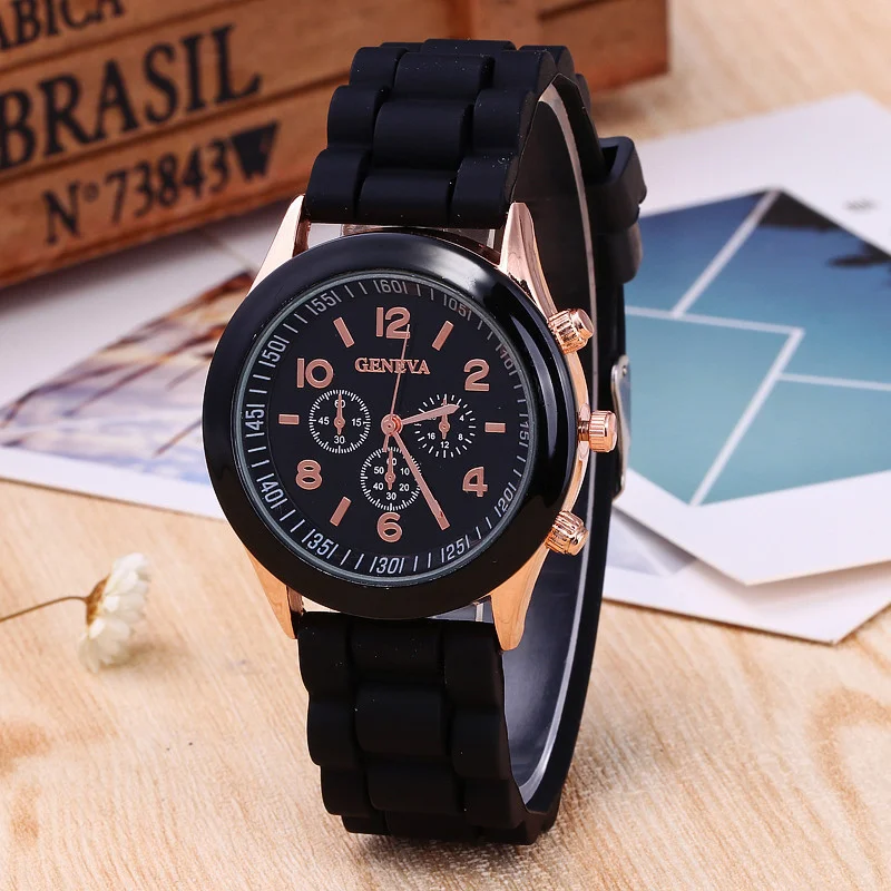 

2023 Reloj Mujer Geneva Watch Women Casual Sport Watches Black Silicone Band Quartz Wristwatches Ladies Cheap Price Dropshipping