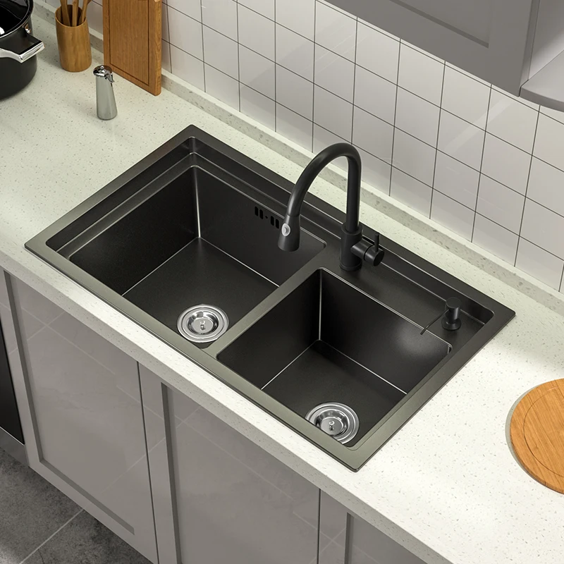 81x45cm black step sink double slot 304 stainless steel washbasin steps kitchen high and low under-counter basin
81x45cm black step sink double slot 304 stainless steel washbasin steps kitchen high and low under-counter basin