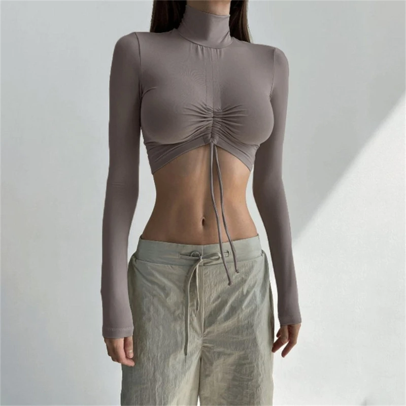 Spring Basic Solid Color Long Sleeve Crop Tops Womens Pullover Mock Neck Tops 066C
Spring Basic Solid Color Long Sleeve Crop Tops Womens Pullover Mock Neck Tops 066C