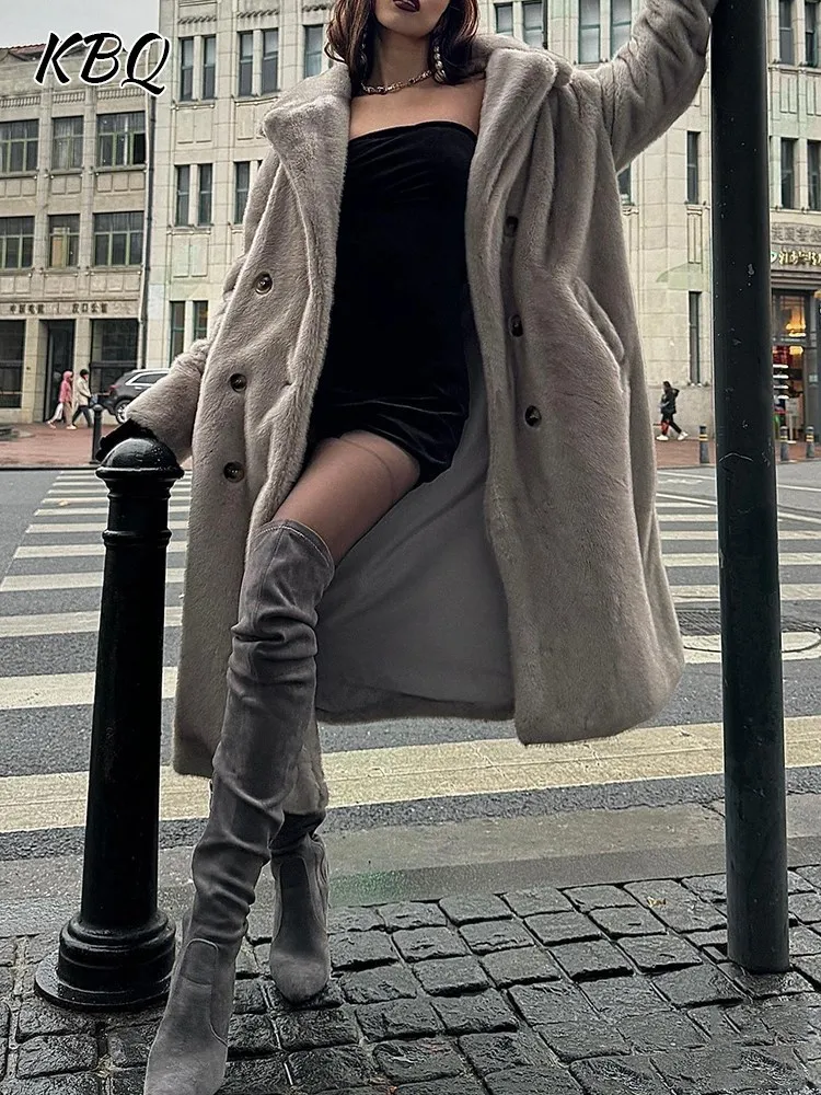 KBQ Solid Faux Fur Warm Long Coat For Women Lapel Long Sleeve Double Breasted Loose Casual Winter Coats Female Fashion Clothes
KBQ Solid Faux Fur Warm Long Coat For Women Lapel Long Sleeve Double Breasted Loose Casual Winter Coats Female Fashion Clothes