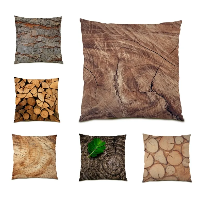 

Tree Texture Cushion Cover Double Sided Natural Pillowcases Pastoral Pillow Cover Home Bed Decor Forest Leaves Cojines E1353