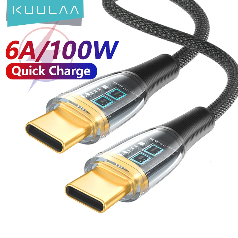 

KUULAA 100W USB Type C To USB C Cable USB-C PD Fast Charging Charger Wire Cord For Macbook iPhone15 Samsung Xiaomi Type-C Cable