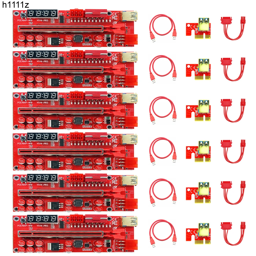 

6PCS PCIE Riser V014 Pro Riser for Video Card Riser PCI Express X16 X1 SATA To 6Pin Power USB 3.0 Cable For Bitcoin Miner Mining