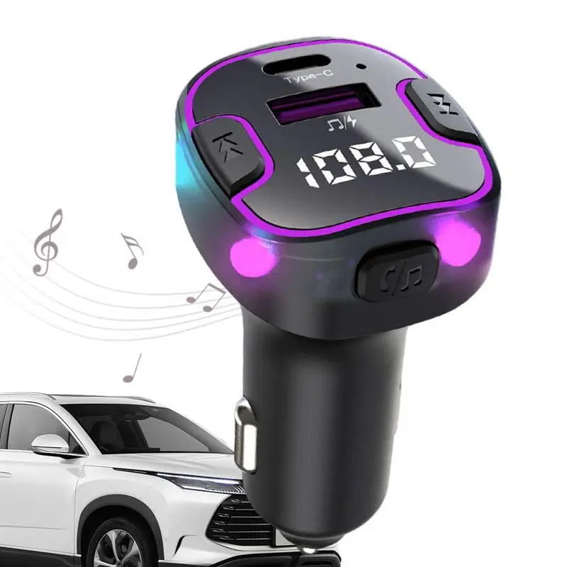 

Адаптер для автомобильного плеера, автомобильный беспроводной FM-трансмиттер с поддержкой Bluetooth, USB Type-C, музыкальный плеер с подсветкой и быстрой зарядкой