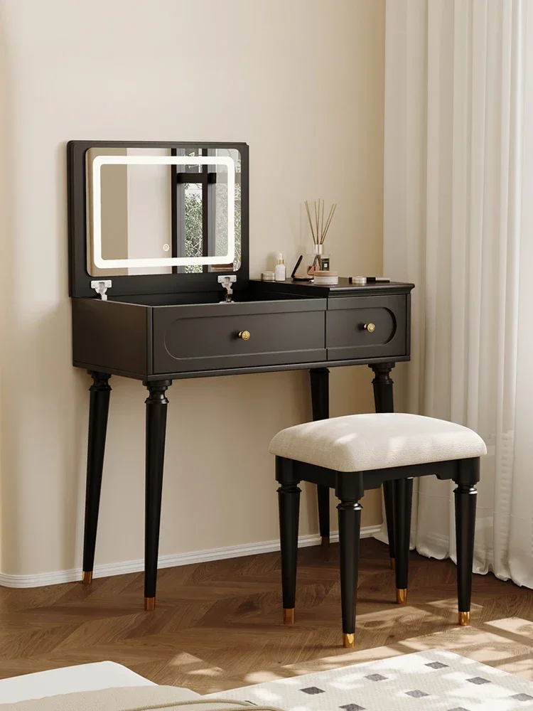 New American vintage solid wood dresser, bedroom small apartment, black clamshell dressing table
New American vintage solid wood dresser, bedroom small apartment, black clamshell dressing table