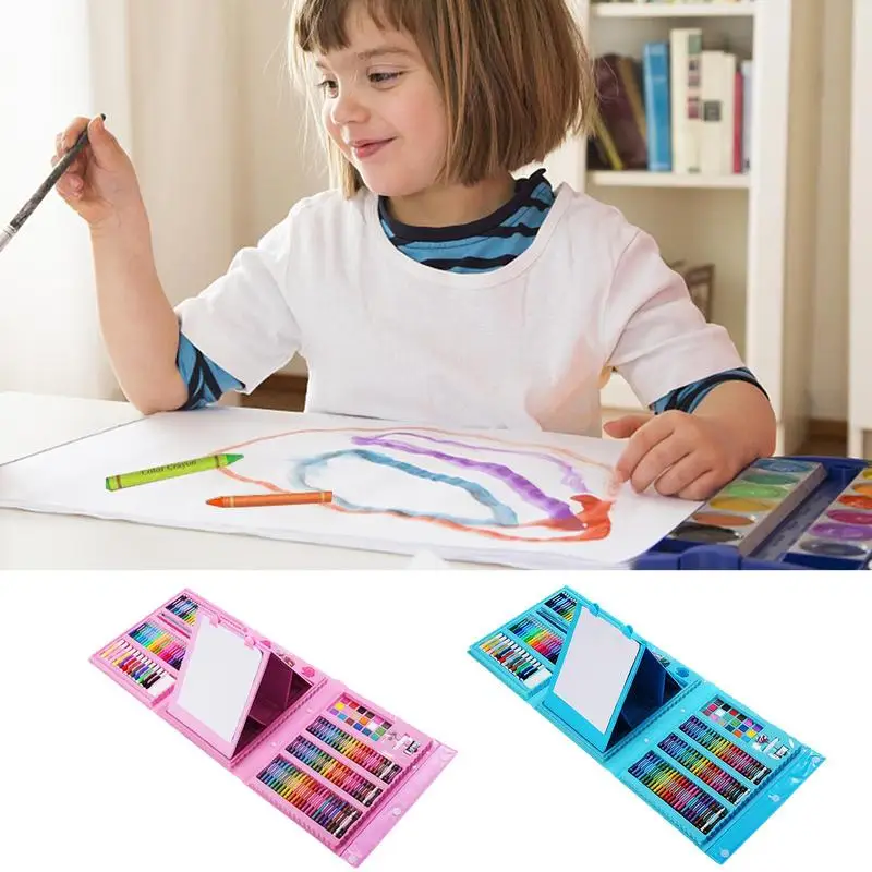 

208Pieces Art Drawing Set Kids Educational School Supplies Artist Color Craft Painting Pens Accessories Festival Gift Blue