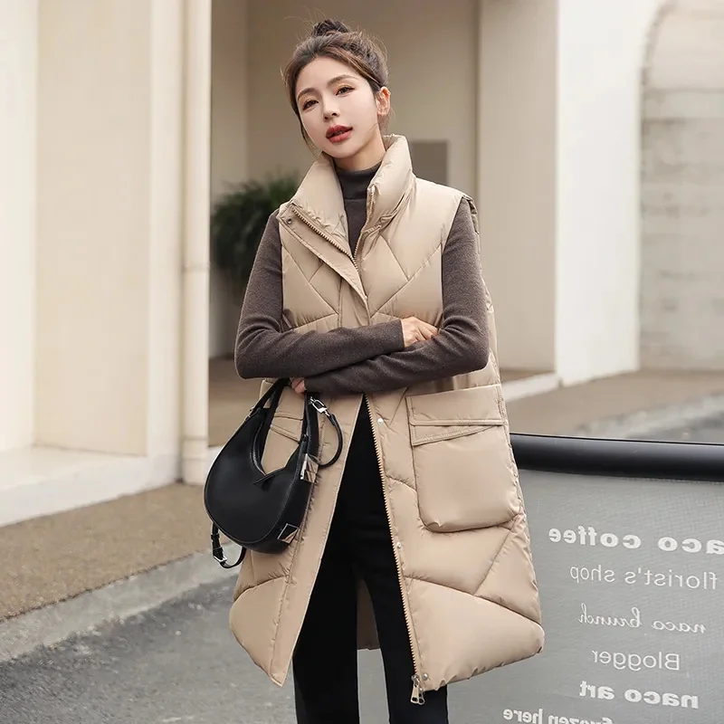 

2023 New Women Vest Coat Autumn Winter Stand Collar Jacket Down Cotton Overcoat Hooded Parkas Casual Sleeveless Loose Waistcoat