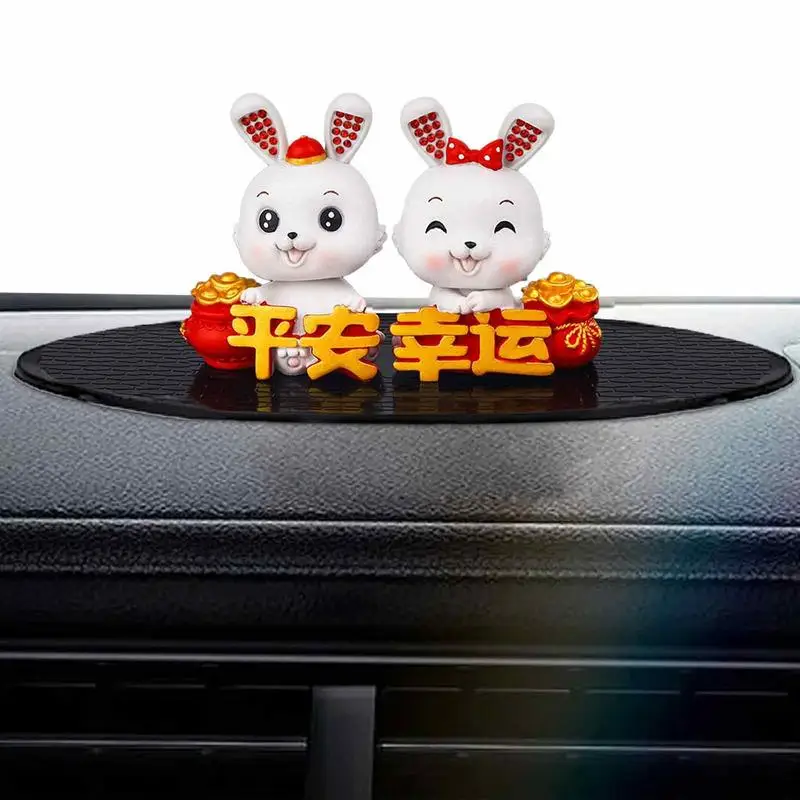 

Фигурка китайского кролика из смолы, настольный миниатюрный кролик с вращающейся головой, фигурки 2023, украшение на китайский новый год для дома и автомобиля