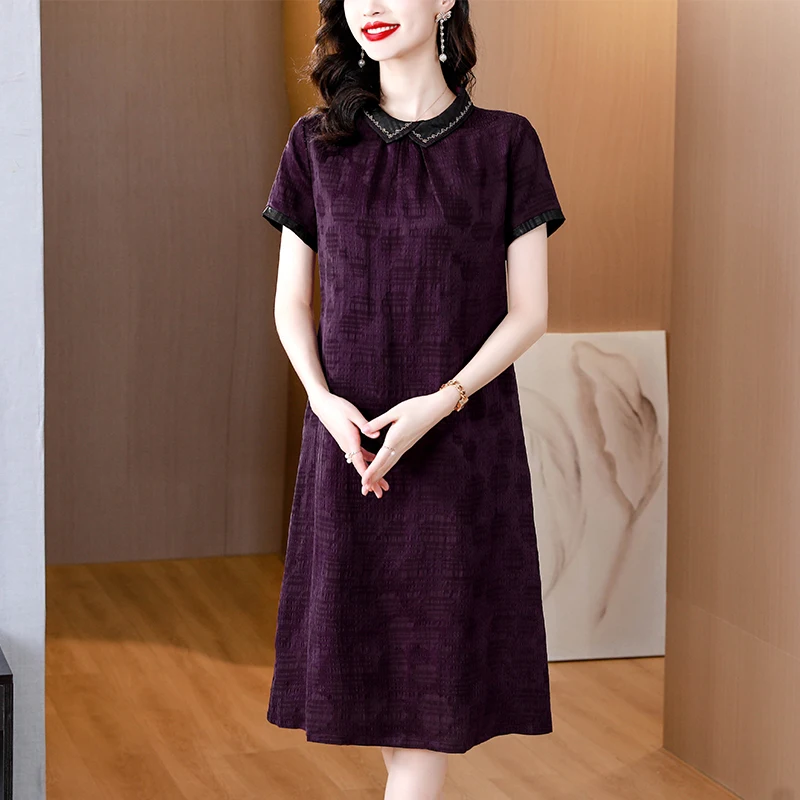 2023 New Fashion Silk Doll Neck Dress Women's Summer Versatile Short Sleeve Loose Fit Leisure Party Dress Vestidos
2023 New Fashion Silk Doll Neck Dress Women's Summer Versatile Short Sleeve Loose Fit Leisure Party Dress Vestidos
