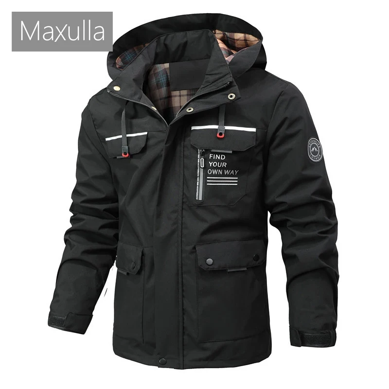 

Maxulla Men's Spring Lightweight Bomber Jacket Casual Outdoor Windbreaker Sportwear Coats With Hood Waterproof Raincoats Men 6XL