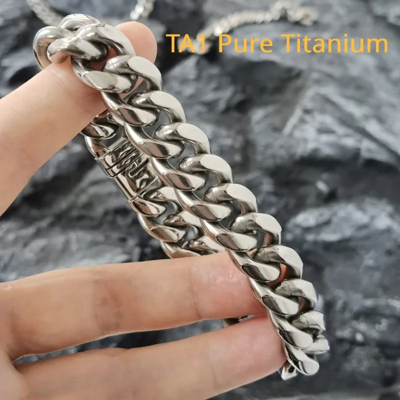 

2 Meters Hip-Hop TA1 Pure Titanium Miami Cuban Link Chain Bracelet And Necklaces for Men Women Necklaces Punk Handsome Ti Chain