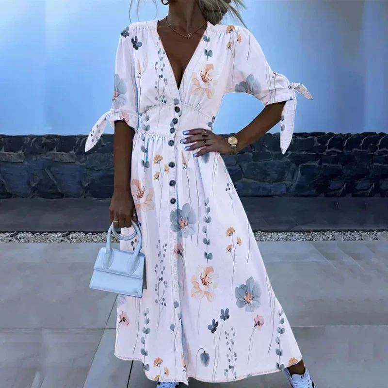 Female Elegant Button V-Neck Waist Party Dress 2024 Commute Belt Short Sleeve Print Long Dress Fashion Split Swing A-line Dress
Female Elegant Button V-Neck Waist Party Dress 2024 Commute Belt Short Sleeve Print Long Dress Fashion Split Swing A-line Dress