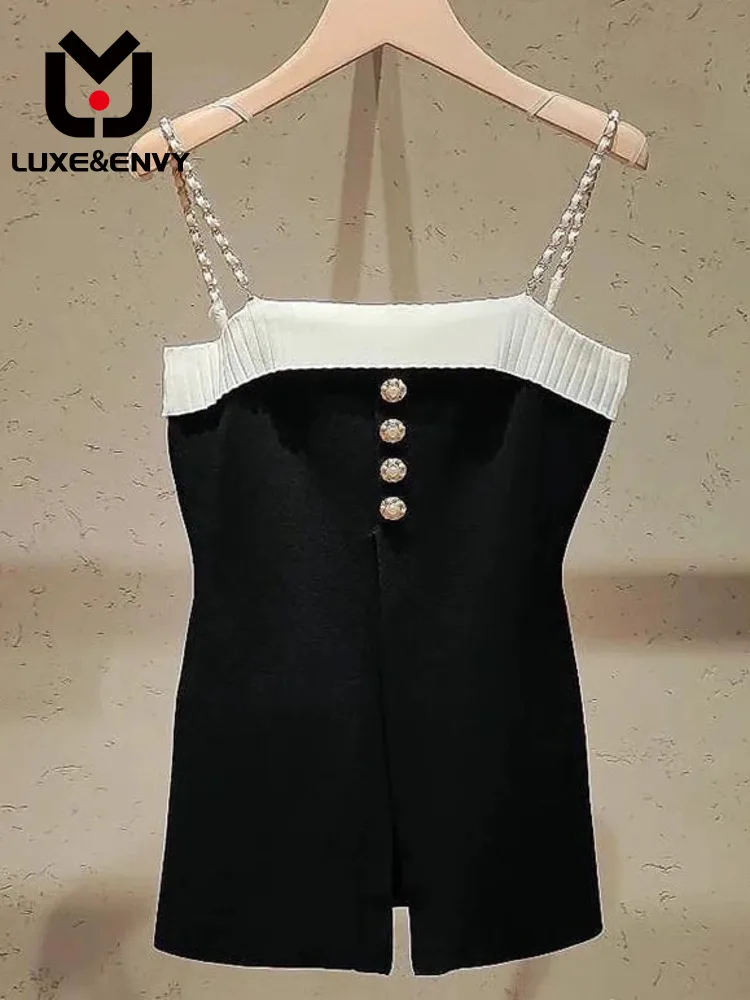 

LUXE&ENVY Design Sense Niche Knitted Suspender Tank Top New Color Matching And Versatile Age Reducing Small Top 2023 Autumn