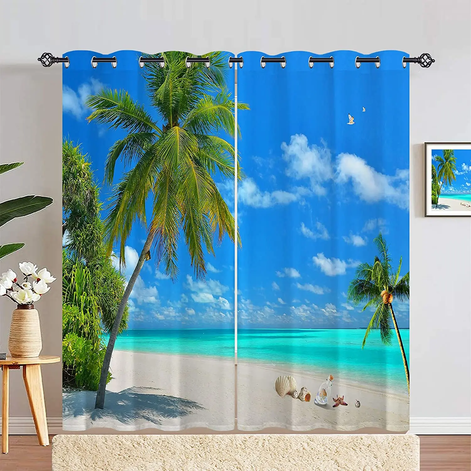 3D Printed Semi Polyester Beach Curtains, Tropical Palm Tree Shell, Starfish Grommet, Privacy Curtain for Bedroom, Living Room
3D Printed Semi Polyester Beach Curtains, Tropical Palm Tree Shell, Starfish Grommet, Privacy Curtain for Bedroom, Living Room