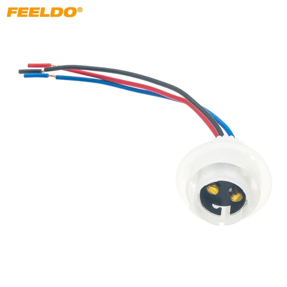 

FEELDO 2Pcs Car 1157 BA15D Lamp Bulb Socket Adapter Single Claw Lamp Holder Brake Signal Light Socket Base with Wire