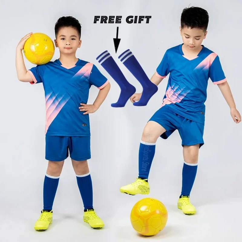 

Boys Football Jersey tracksuit Child Soccer Sports Uniforms Kids Play Ball Sportswear Kits vest children's football suit Socks
