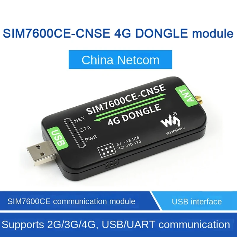 

Waveshare SIM7600CE CNSE 4G DONGLE Module Full Netcom Single Antenna Industrial Grade Internet Module For Windows/Linux