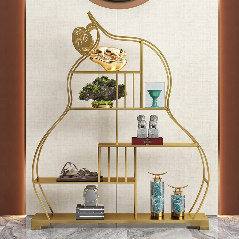 

Light Luxury Wrought Iron Bookcase Modern Floor Partition Gold Gourd Storage
