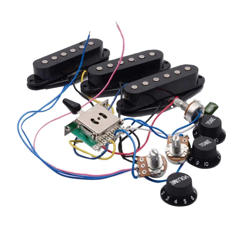 

Electric Guitar Pickup Wiring Harness Prewired 5-way Switch 2T1V Multi Type Pickup for ST Electric Guitar Black-White