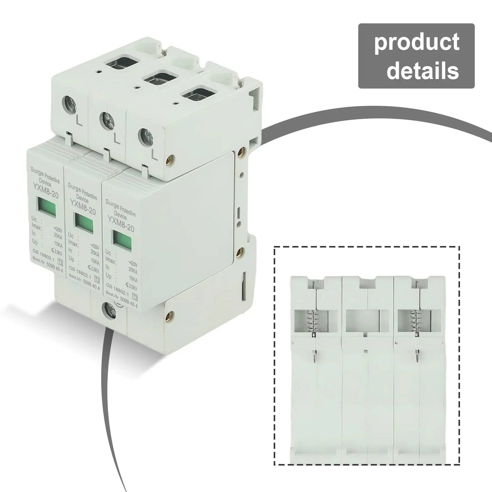 Protective Device Surge Arrester 420VAC 54mmx90mm Flame Retardant PC Gray Guide Rail Mounting Modular 10KA-20KA
Protective Device Surge Arrester 420VAC 54mmx90mm Flame Retardant PC Gray Guide Rail Mounting Modular 10KA-20KA