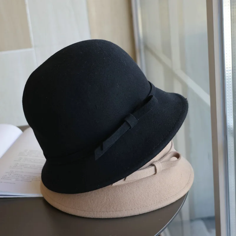 FAITOLAGI women felt fedora hat with bowknot
