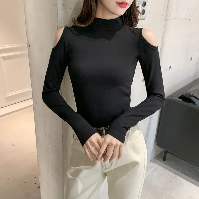 Autumn sexy T-shirt women's T-shirt long sleeve Korean off-the-shoulder knitted top slim basic elastic top long sleeve for women
Autumn sexy T-shirt women's T-shirt long sleeve Korean off-the-shoulder knitted top slim basic elastic top long sleeve for women