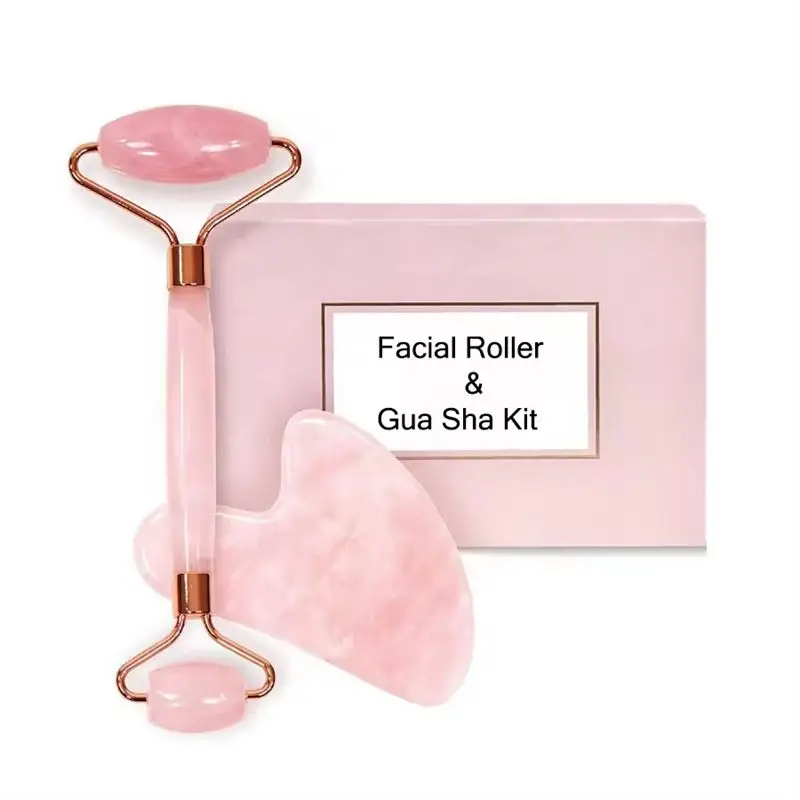 

Оптовая продажа, новый дизайн, подарочный набор, камень, розовый кварц, Нефритовый ролик для лица и гуаша