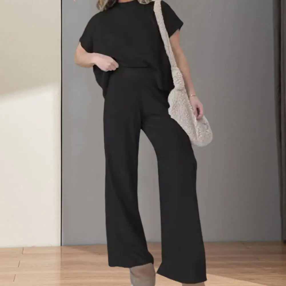 2 Pcs/Set Women Top Pants Suit Round Neck Solid Color Loose High Waist Wide Leg Straight Short Sleeves Soft Casual OL Commte Shi
2 Pcs/Set Women Top Pants Suit Round Neck Solid Color Loose High Waist Wide Leg Straight Short Sleeves Soft Casual OL Commte Shi