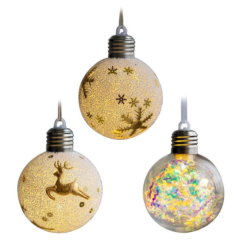 

for Creative LED Christmas Ball Bulb Shaped Ornaments Cartoon Reindeer Snowflake Xmas Tree Baubles Hanging Pendant Holiday Party
