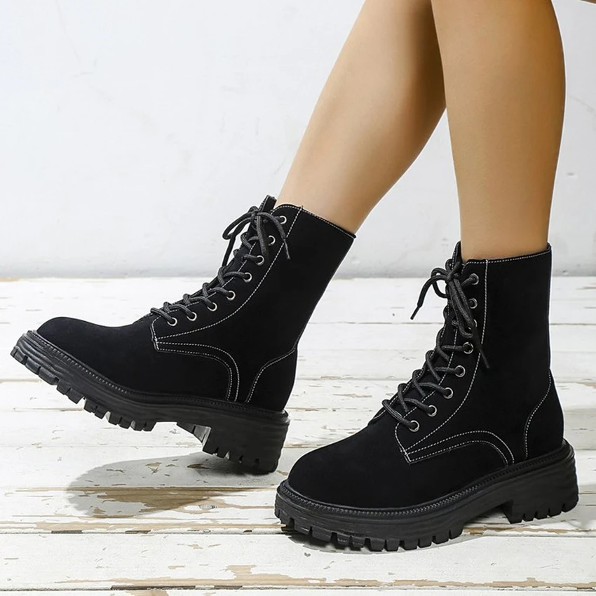 

Women Is Lace-up Side autumn Ankle Boots Fashionable Round Toe Thick-soled Women Is Boots Winter Chelsea Women Is Shoes Botines