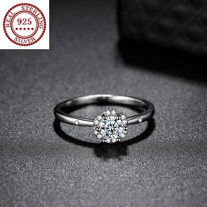 

Женское кольцо из серебра 925 пробы с платиновым покрытием, имитация муассанита, снежинки, микро-набор с бриллиантами, простые свадебные украшения