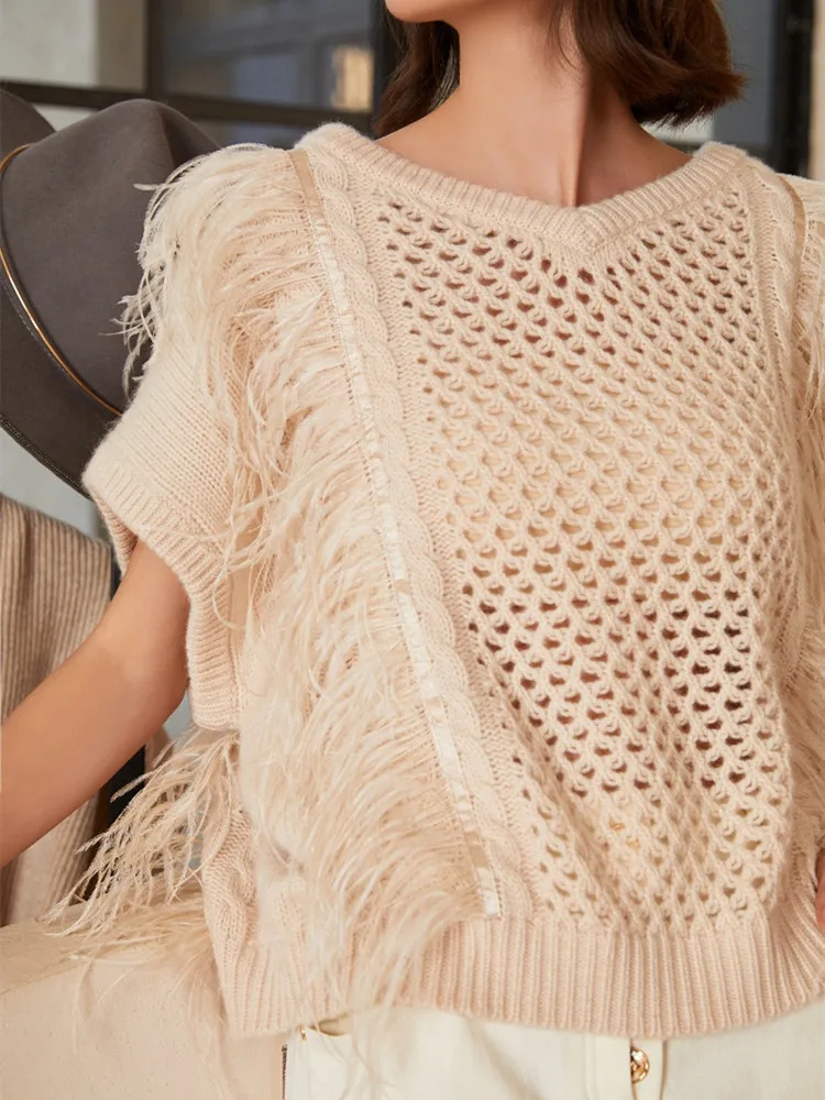 Women's 100% Cashmere Feather Stitching Sweater Hollow Out Crochet Loose Lazy Female Autumn Winter 2023 V-Neck Jumper Top
Women's 100% Cashmere Feather Stitching Sweater Hollow Out Crochet Loose Lazy Female Autumn Winter 2023 V-Neck Jumper Top