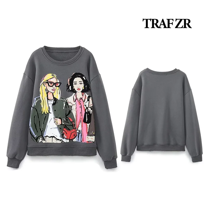 

Новые толстовки и свитшоты TRAF ZR, повседневные толстые свитера, пуловеры, Топ с длинным рукавом в стиле Харадзюку, женская одежда, Y2k