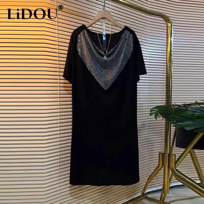 Summer New Solid Color Fashion Short Sleeve Midi Dress Women High Street Casual Loose Diamonds Elegant Dress All-match Vestidos
Summer New Solid Color Fashion Short Sleeve Midi Dress Women High Street Casual Loose Diamonds Elegant Dress All-match Vestidos