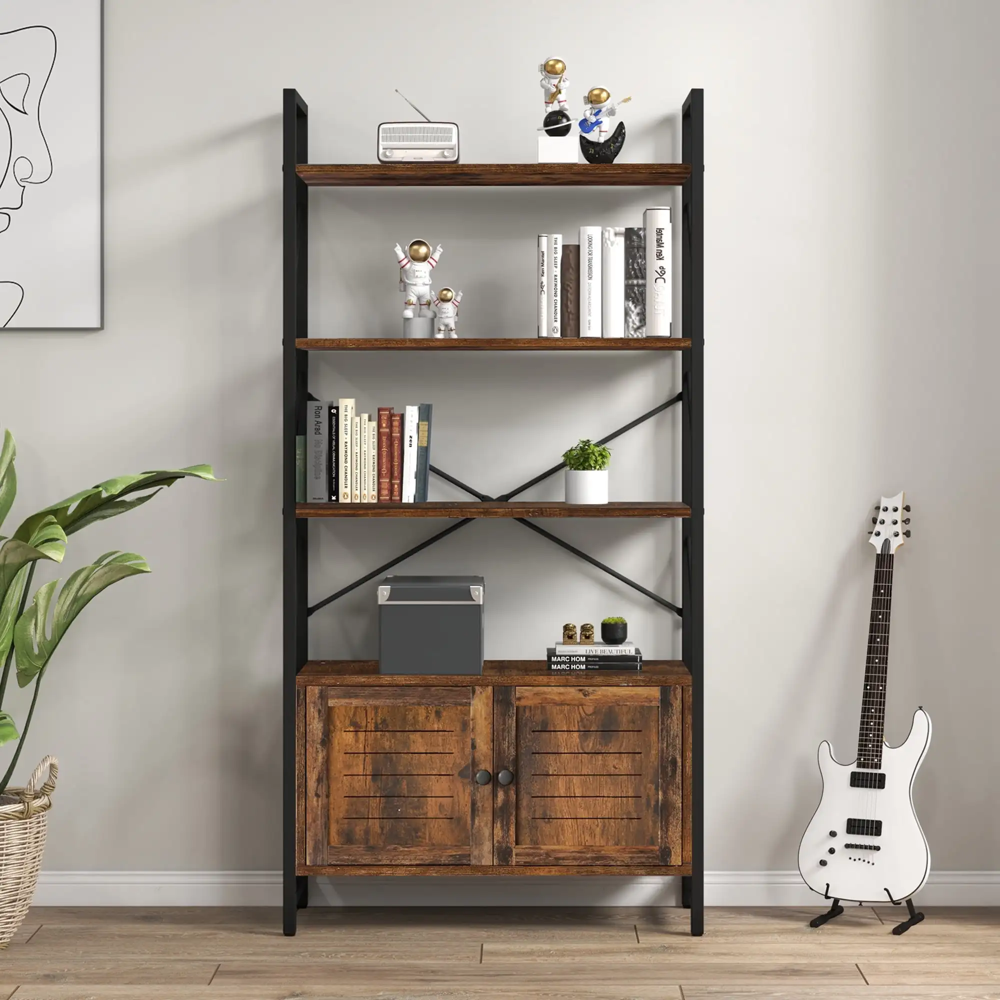 

Dextrus 5 Tiers Industrial Bookshelf and Bookcase with 2 Doors, Freestanding Book Shelves Display Rack with Storage Cabinet