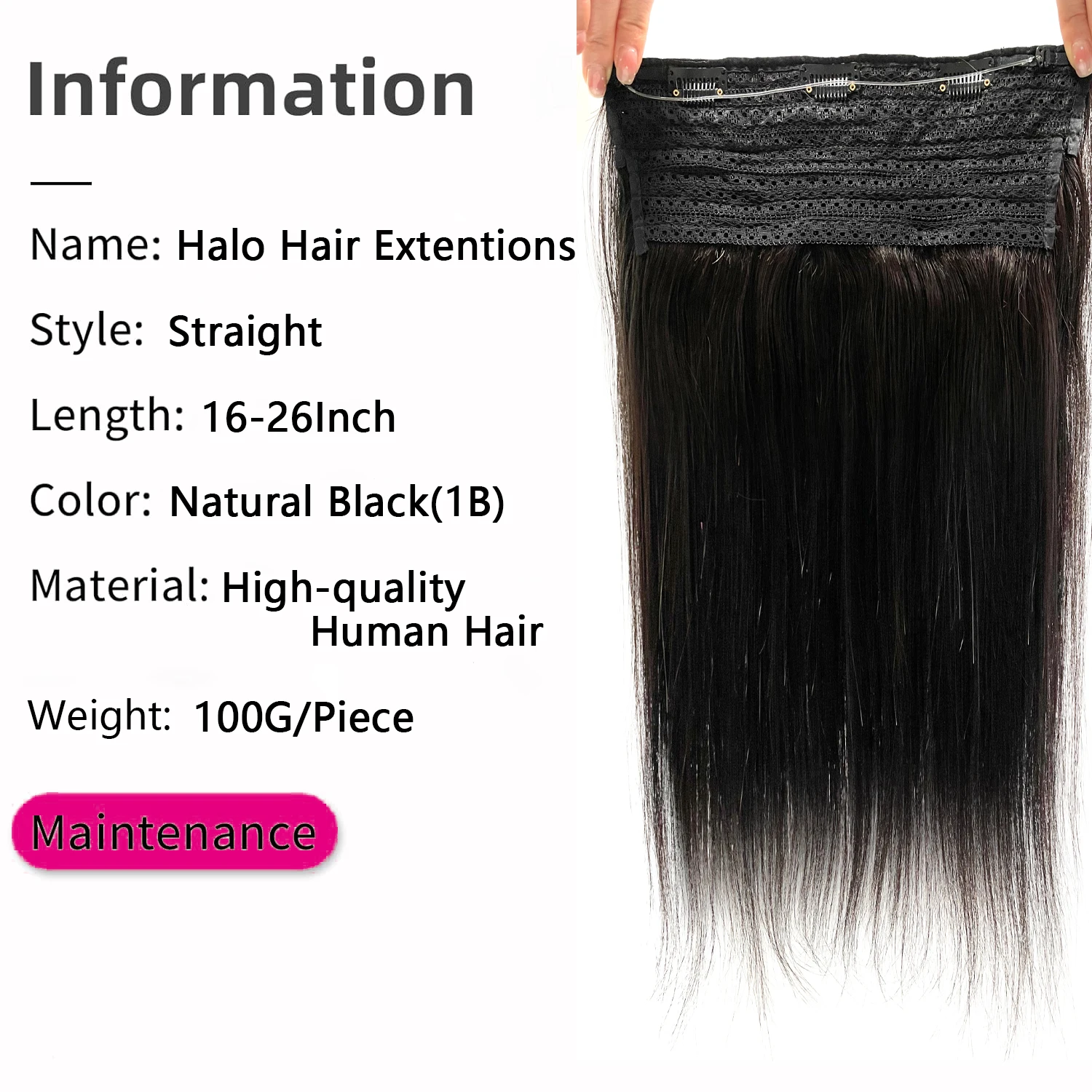 Straight Hair Clips Halo Hair Extensions Remy Human Hair Clip In Hair Extensions 26 Inch #1B One Piece Hair Wire Hair Extensions 36 S75aeea3beb7940c8b6ee3eb783759052c