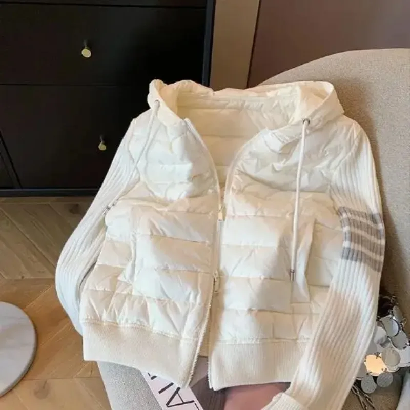 

TB women's fashionable jacket, luxurious autumn bottom insulation, British four bar round neck brand jacket, knitted splicing