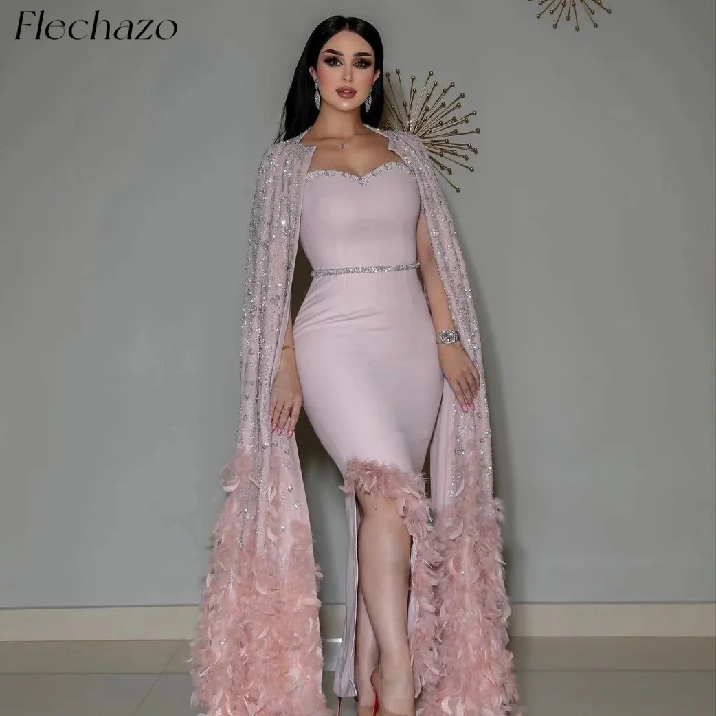 Flechazo Pink Prom Dresses 2-Piece Strapless Feathers Shiny Beading Open Back Formal Occasion Dress For Women 2024 فساتين السهرة
Flechazo Pink Prom Dresses 2-Piece Strapless Feathers Shiny Beading Open Back Formal Occasion Dress For Women 2024 فساتين السهرة